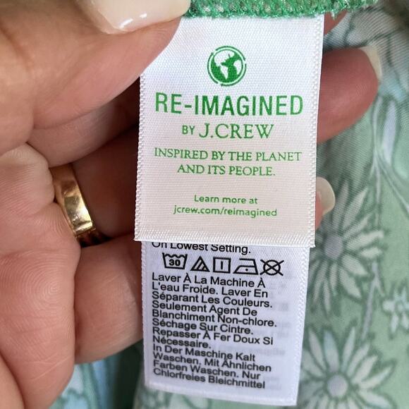 J Crew Gwyneth Cupro Blend Slip Dress Size XS Green Marigold Blooms Short Sleeve - Picture 9 of 9